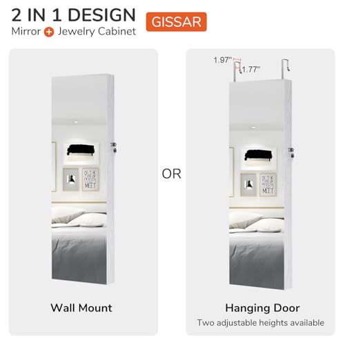 Gissar Full Length Mirror Jewelry Cabinet, 6 Leds Jewelry Armoire Wall Mounted Over The Door Hanging thumb #5