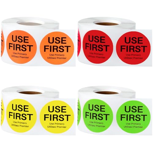 Epakh 2000 Pcs 2 Inch Use First Stickers Food Service Inventory Control Labels for Restaurant Permanent Adhesive Food Labels Circle Dot Paper (Red,Yellow,Green,Orange)