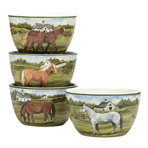 Certified International York Stables 24 Oz. Ice Cream/Dessert Bowls, Set Of 4 Assorted Designs, Multicolor #TOP28