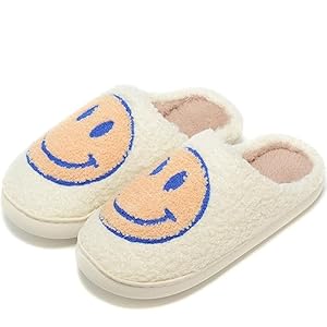 Retro Fuzzy Face Slippers Women Men Non-Slip Couple Style Casual Smile Face Slippers Retro Soft Fluffy Warm Home Lightweight Slip-on Cute Cozy Indoor Outdoor Memory Foam Face Slippers