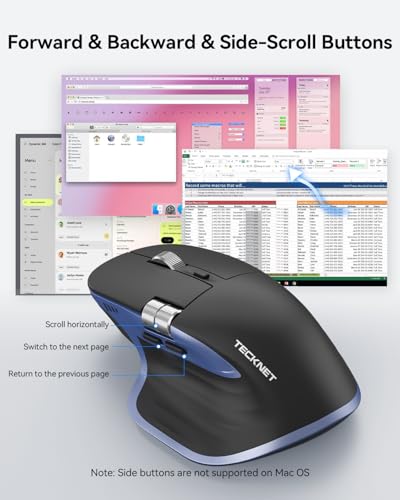 Image of TECKNET Wireless Mouse, Side Scroll Bluetooth Rechargeable, 3-Device | Switch Among 3 Devices, 6 DPI Levels (up to 4800 DPI), BT 5.3 /5.0 /2.4G USB-A, Quiet Clicks, 7 Buttons, Black & Blue