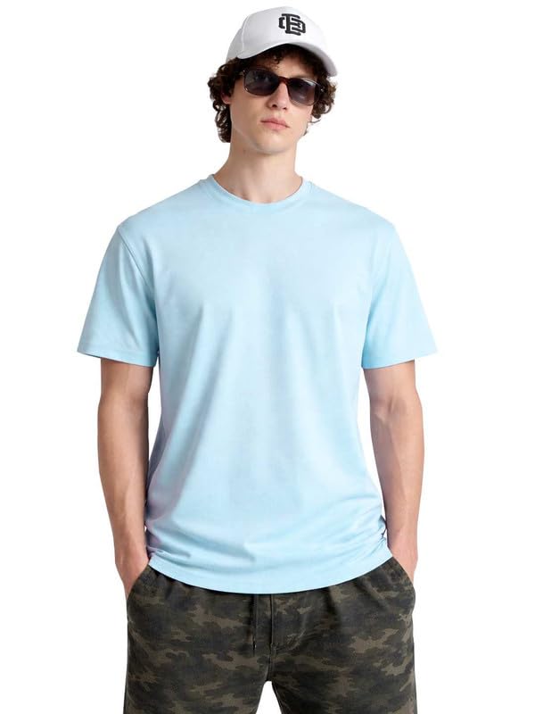 Image of Sleepynuts Men's Regular Fit Round-Neck Half Sleeves Solid Casual Wear T-Shirt (Sky Blue -4XL)