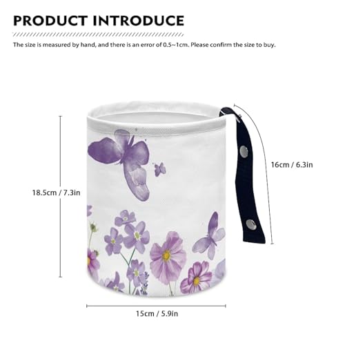 Image of Collapsible Purple Butterfly Flower Accessories Trash Can Car Trash Bin Car Trash Can Bags Universal Garbage Bin Decoration Car Interior for Car SUV Trucks