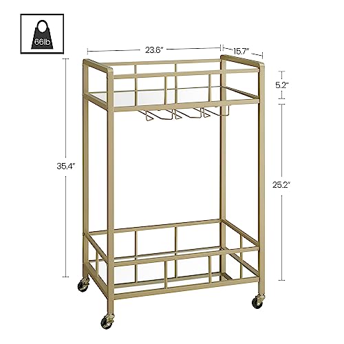Hzuaneri Bar Cart - 2-Tier Home Bar Serving Cart With Wine Glasses Hooks, Accent Kitchen Cart With Lockable Wheels, Beverage Cart With Storage Shelf For Home, 15.7 X 23.6 X 35.4 Inches 01401Gbc #TOP4