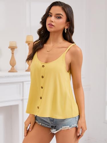Women's Loose Button-Front Cami Top Sleeveless Flowy Summer Camisole for Casual Vacation Outdoor(Yellow, L)4