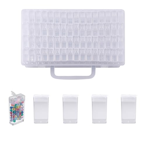 Image of FASHEWELRY 64 Grids Small Diamond Painting Storage Containers 2x1 Inch Clear Flip Top Seed Bead Organizer Boxes with Label Stickers for Diamond Dots, Pony Beads, Nail Glitters