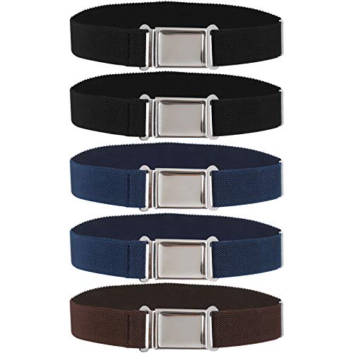 Olgaa 5 Pieces Kids Magnetic Belt Adjustable Fashion Belt with Magnetic Buckle for Boys and Gilrs (Black/Cyan/Brown)