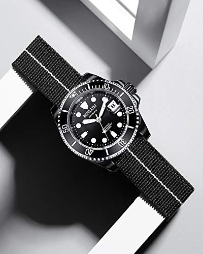 Image of BINLUN Elastic Nylon Watch Band 18mm 20mm 22mm Marine Nationale Fabric Military Parachute Replacement Watch Strap Men Women Silver & Black Buckle - Upgraded Hook-and-Loop Buckle