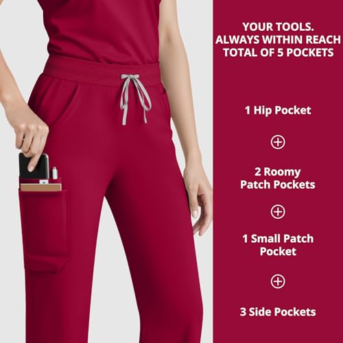 Image of Straight Leg Scrub Pants for Women with 7 Pockets & Drawstring Women's Scrub Pants, Mid-Rise Straight Fit Cargo Pants