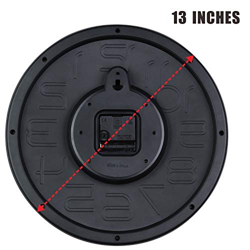 13'' Large Wall Clock, Non-Ticking Silent Quartz Decorative Clocks, Battery Operated, Round Retro Indoor Kitchen Bedroom Living Room Office Classroom School Wall Clocks, 3D Number Display (Black) #TOP6