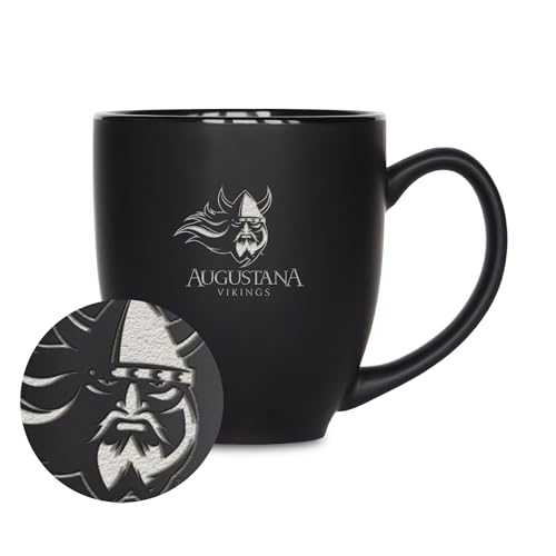 Rico Industries NCAA Augustana (SD) Vikings 15oz Laser Engraved Matte Black Ceramic Bistro Mug - for Hot or Cold Drinks