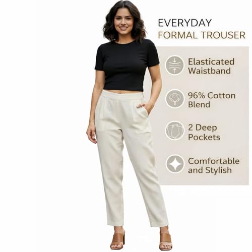 Image of DIGITAL SHOPEE Women Regular Fit Elastic Waist Full Length Cotton Formal Trouser for Casual Wear, Office Wear