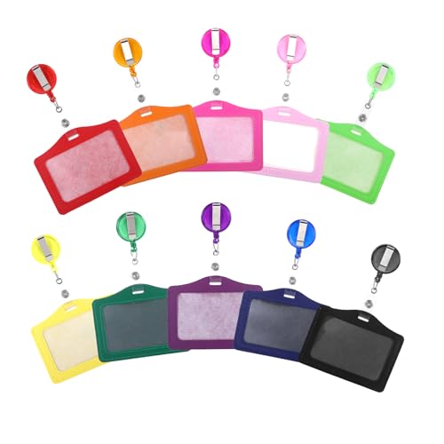 10 Stück Ausweishülle mit Band Ausweishalter Ausziehbar, Kartenhalter Ausziehbar 4.06x3.15in, Pu-Leder Hülle mit Clip für Büro Schule Klinik Busfahrkarten Schüler Schülerausweis Hülle (10 Farben)
