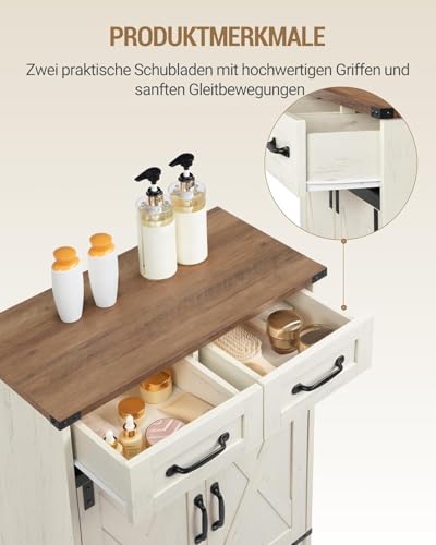 Hzuaneri Bathroom Storage Cabinet, Freestanding Bathroom Floor Cabinet with Drawers & Doors, Farmhouse Buffet Cabinets with Adjustable Shelf, for Kitchen, Living Room, Entryway, White Brown SC62414X