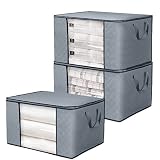 BoxLegend 3 Stück 90L Aufbewahrungstasche Organizer mit großer Kapazität und verstärktem Griff, dickem Stoff, großes, klares Fenster für Bettdecken, Decken, Bettwäsche, Plüschtiere,Steppdecken