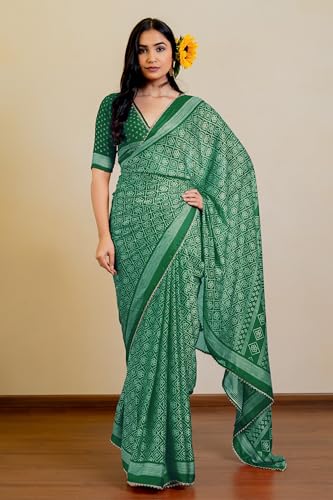 Image of MIRCHI FASHION Women Saree Leheriya Print Chiffon | Lightweight Traditional Sari for Farewell and Wedding Ceremonies with Unstitched Blouse Piece