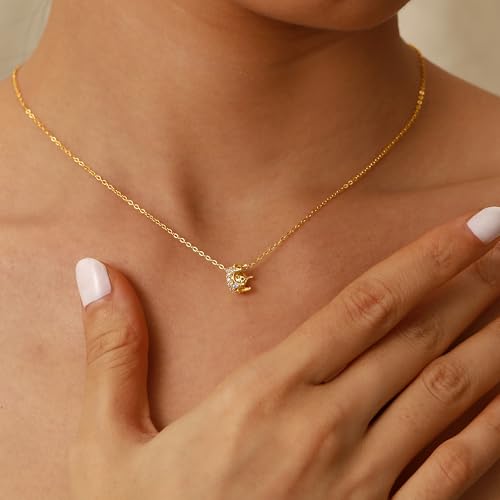 Princess Crown Charm Necklace for Women 925 Sterling Silver Round CZ Queen Dainty Pendant Luck Necklace 14K Gold Plated Royal Delicate Crystal Choker Cute to Daughter Mother Wedding Birthday Jewelry3