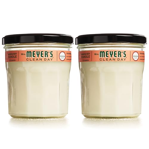 MRS. MEYER'S CLEAN DAY Soy Aromatherapy Candle, 35 Hour Burn Time, Made with Soy Wax and Essential Oils, Geranium, 7.2 oz- Pack of 2