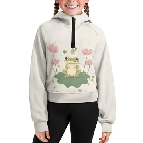 Girls Half Zip Up Hoodie Kid Fall Clothes for Back to School Cute Half Zip Long Sleeve Pullover Hoodies Size 5-142
