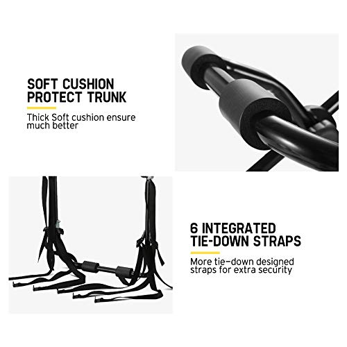 FIERYRED Trunk Mounted Bike Rack for Most Car SUV (Sedans/Hatchbacks/Minivans) 3-Bike Trunk Mount Bicycle Carrier Rack.