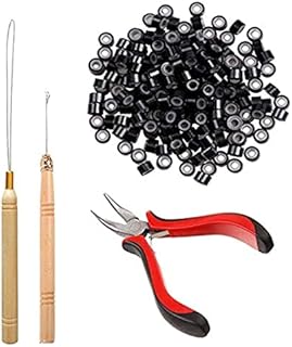 Orgrimmar Hair Extension Tool Kit Hair Extension Remove Pliers Pulling Hook 500 PCS Micro Silicone Rings Bead Device Tool Kits for Professional Hair Styling Tools Accessory (Black)