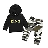 Toddler Kids Baby Boys Clothes Long Sleeve Lil' King Hoodie Top + Camouflage Pants Sweatsuit Fall...