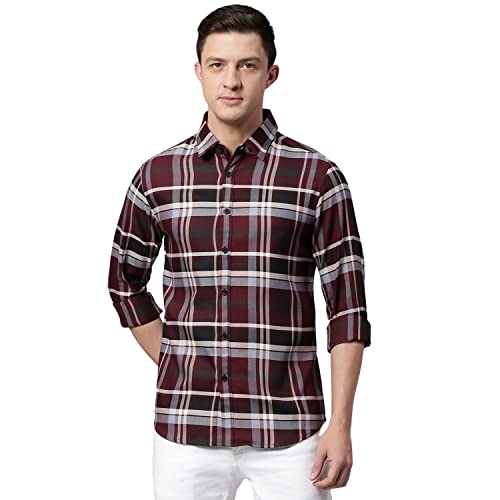 Dennis Lingo Men’s Slim Fit Casual Shirt with Spread Collar & Checkered Print