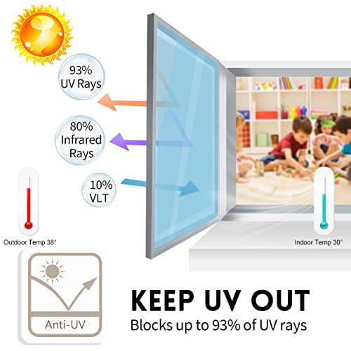 Image of KESPEN Window Privacy Film One Way Daytime Privacy Heat Control Anti UV Non-Adhesive Reflective House Window Tint for Home and Office, Blue-Silver, 35.4 Inch X 8.2 Feet