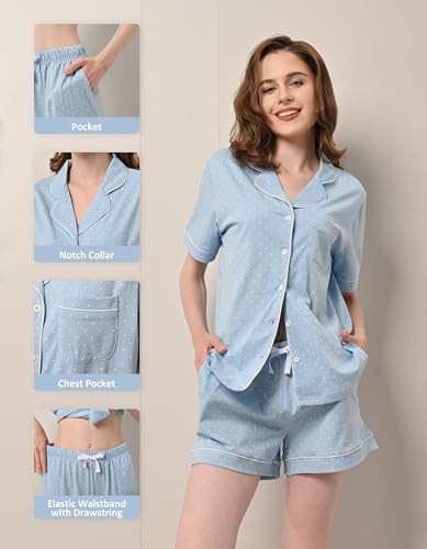 Image of NAP BOUND 100% Cotton Pajamas for Women Sets 2 Pieces Pjs Button short sleeves with Pockets Soft Sleepwear Loungewear XS-XXL