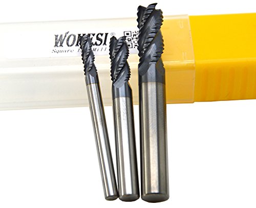 Wokesi 4mm 6mm 8mm Cutter Dia,Pack of 3,Std Length,4Flutes,HRC55,TiAlN Coated,Metric,Solid Carbide,Roughing Endmill Square Nose End Mill,CNC Router Bits Cutting Milling Tools (4mm+6mm+8mm HRC55)