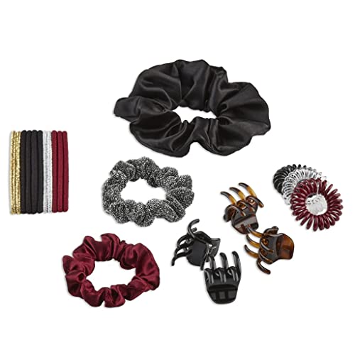 Scünci Hair Fashion Favorites Gift Set Includes 3 Claw Clips, 3 Scrunchies, 3 No-Damage Ponytail Holders, 11 Beautiful Holiday Elastics In Acrylic Presentation Box #TOP4