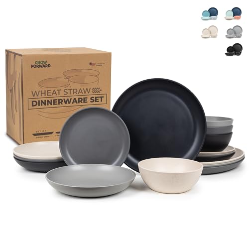 Grow Forward 16-piece Premium Wheat Straw Dinnerware Sets for 4 - Unbreakable...
