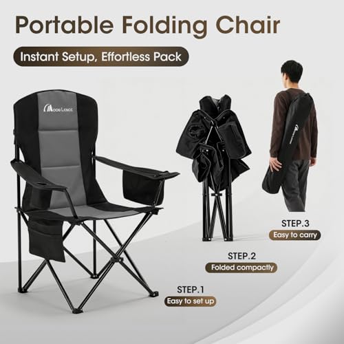 MOON LENCE Silla Plegable Oversized para Camping, Portátil Resistente, Respaldo Alto con Porta Vaso, Bolsa Térmica, Soporte Lumbar y Bolsillo Lateral para Playa, Césped, Picnic, Pesca miniatura 7