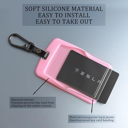 TANDRIVE 2PCS Silicone Key Card Holder Case Compatible with Tesla Model 3 Model Y Cybertruck and Rivian，Key Protector Cover Accessories Including Key Chain, Black and Pink by TANDRIVE - Image 5