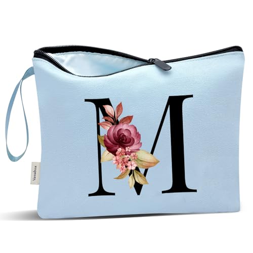 Image of Vavabox A-Z Personalized Makeup Bag, Birthday Gifts for Women Mom, Gifts for Best Friend, Bride Bridesmaid Cosmetic bag (M, Blue)