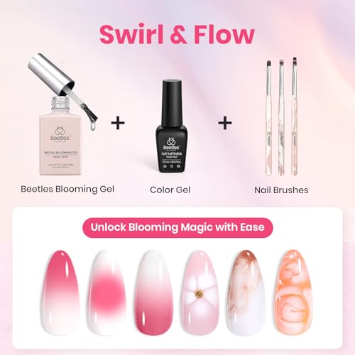 Beetles Blooming Gel, esmalte gel blanco y set de pinceles miniatura 2