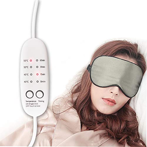 Real Silk Heated Eye Mask, Reusable USB Electric Soft Sleeping Mask with Temperature and Time Control, Comfortable Heating Steam Blindfold for Dry Eyes Puffy Eyes Relax-Grey