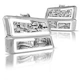 LED DRL Tube Headlights Assembly with Bumper Lamp Set Compatible with 03-07 Chevy Silverado 1500 2500 3500 Compatible with 03-06 Avalanche 1500 2500 Chrome Housing Clear Corner GM2520185 GM2521185