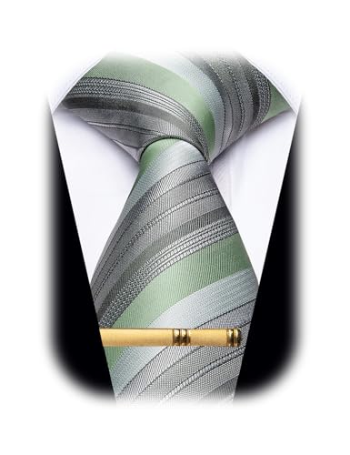 Image of YourTies Men's Neckties Striped Tie and Plaid Neckties for Men Woven Silk Tie Gold Tie Clip Set