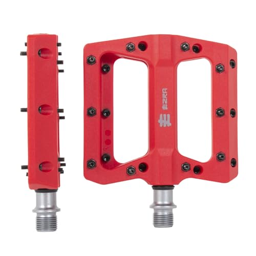 Image of Eastern EZRA Flat Platform Pedals - 9/16" Durable & Lightweight Bike Pedals with Removable Metal Pins, Non-Slip Design for BMX & MTB (Red)