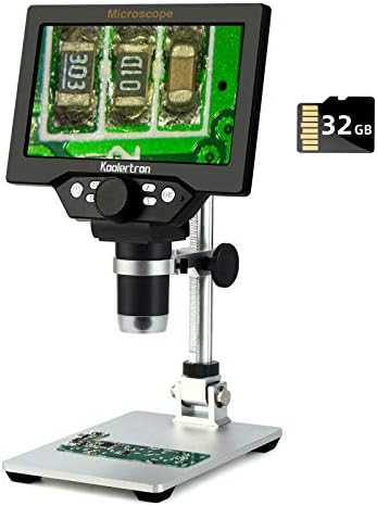 Koolertron 7" LCD Digital Microscope with 32G TF Card,12MP 1-1200X Magnification Handheld USB Microscope Camera,8 LED Light,Rechargeable Battery Microscope for Coins/Plant/Insect/Rock/PCB Soldering