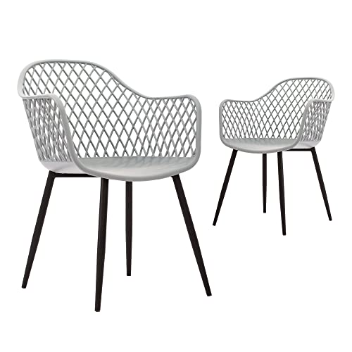 Canglong Modern Metal Legs Easily Assemble Mid Century Molded Plastic Shell Arm Hollow Out Chair For Living, Bedroom, Kitchen, Dining, Waiting Room, Set Of 2,Grey #TOP20