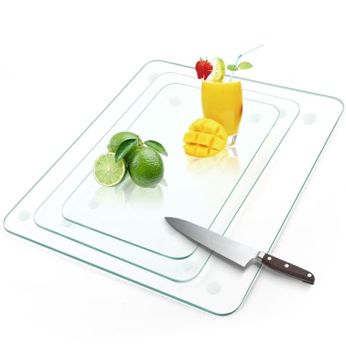 Tempered Glass Cutting Board for Kitchen,Clear Glass Cutting Board with Rubber Feet,Scratch, Heat, Shatter Resistant and Easy to Clean(8