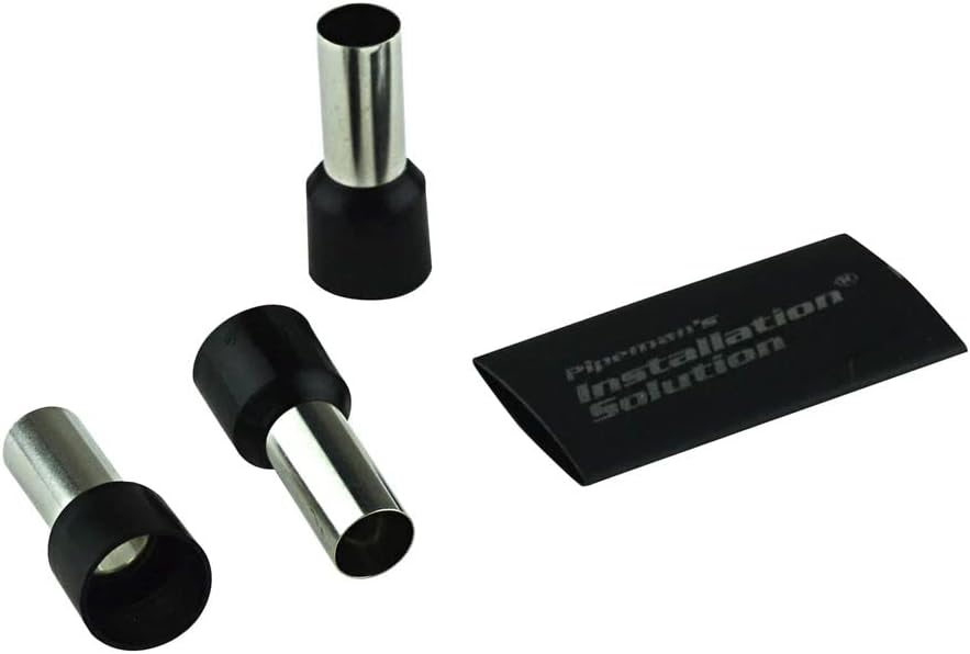 Pipeman's 25 Piece 1/0 Gauge Wire Ferrules Terminal with Heat Shrink is-TFK-0, Black (IS-TFK-8)