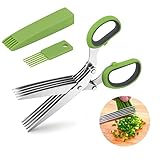TAKUZA Kräuterschere, Küchenschere Edelstahl, 5 Edelstahlklingen Mit Sicherheitsabdeckung Und Reinigungskamm, Geeignet zum Schneiden von Kräutern, Petersilie, Schalotten(Grün)