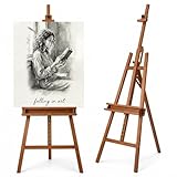 Falling in Art Large A-Frame Solid Beechwood Studio Easel, Adjustable Artist Easel with Storage Drawer, Studio Easel Stand Holds Canvas Up to 48 Inches, Brown