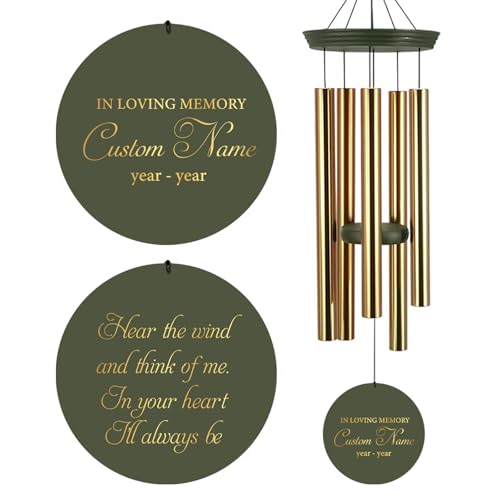 Image of Personalized Memorial Wind Chimes for Outside, Sympathy Gifts Wind Chime for Loss of Loved One, Beautiful Decor with Deep Tone, Ideal for Funeral, Remembrance & Bereavement, Produced in Texas