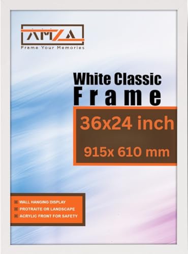 AMZA Picture Frame, 36 x 24 Inch, Elegant for Photo, Poster, and Wall Mounting, Photo Frames Made with Premium Quality MDF, Available in All Standard & Non-Standard Sizes (White, 36 x 24 Inch)