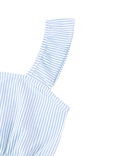 Image of Girl's Summer Clothing Sets Knit Ruffle Striped T-Shirt and Shorts 2 Piece Outfits