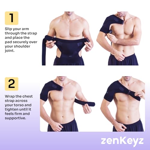 ZENKEYZ Shoulder Brace for Torn Rotator Cuff - Women & Men - Black, S/M - Neoprene Compression Sleeve Shoulder Support - Adjustable Arm Sling Immobilizer - Rotator Cuff Brace - Left or Right Fit